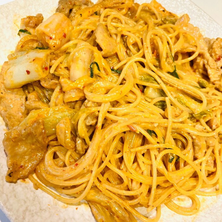 豚キムチをリメイク 簡単クリームパスタ